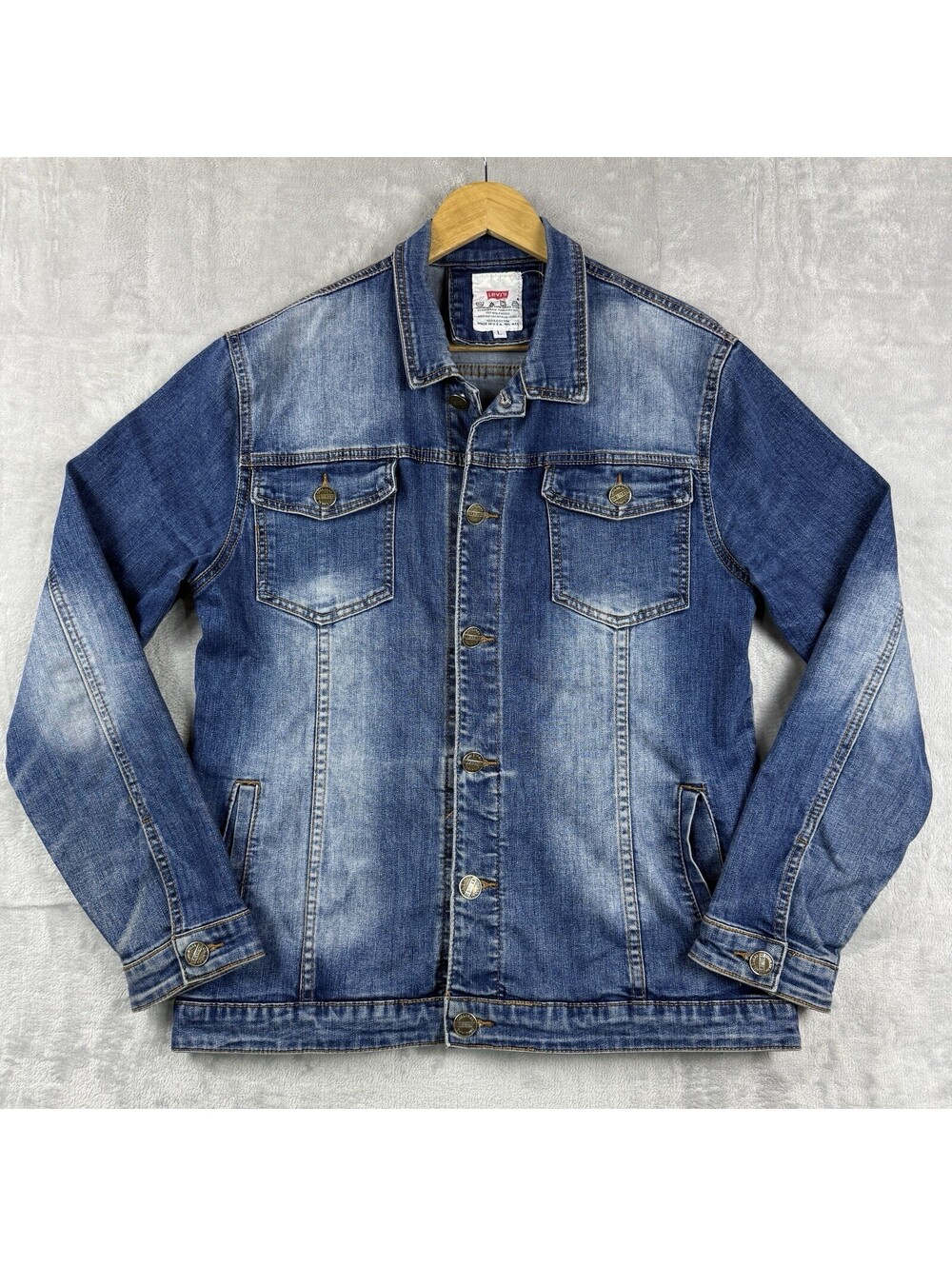Vintage Levi’s Wmns L Blue Denim Trucker Jacket USA Made Jean Heritage Faded 90s